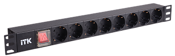 ITK PDU 8 розеток нем. стандарт с LED выключателем 1U без шнура вх. C14 алюминий профиль в Чите