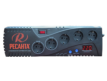Стабилизатор С2000 Ресанта (сетевой фильтр, 5 розеток, 2 прямые, дисплей) в Чите