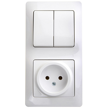 Выключатель двухклавишный с розеткой Glossa SE белый в Чите