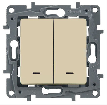 Выключатель двухклавишный ETIKA Legrand с подсветкой крем в Чите