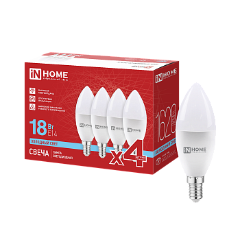 Лампа светодиодная LED-СВЕЧА-VC 4PACK 18Вт 230В Е14 6500К 1620Лм (4шт./упак) IN HOME в Чите