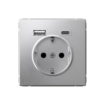 ARTGALLERY РОЗЕТКА 16А с 2 USB A+C, 5В/2,4А/3,0А, 2х5В/1,5А, механизм, АЛЮМИНИЙ в Чите