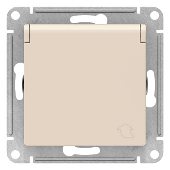 Розетка одинарная AtlasDesign SE с заземлением со шторками с крышкой бежевая в Чите