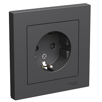 Розетка одинарная AtlasDesign SE с з/к со шторками базальт в сборе в Чите