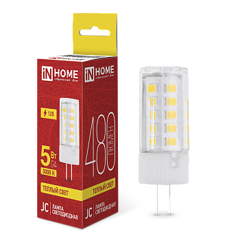 Лампа светодиодная LED-JC 5Вт 12В G4 3000К 480Лм IN HOME в Чите