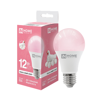 Лампа светодиодная для птицеводства LED-А60 EGG 12Вт 230В Е27 для повышения яйценоскости IN HOME в Чите