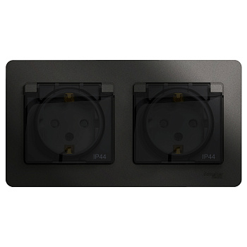 Розетка двойная Glossa SE IP44 с заземлением со шторками антрацит в сборе в Чите