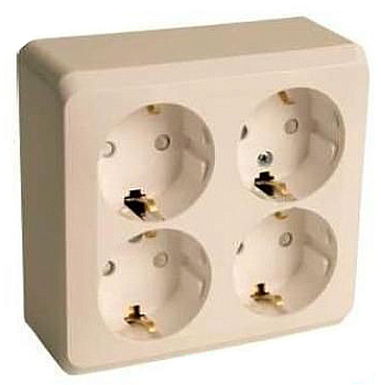 Розетка четырехместная ЭТЮД SE накладная со шторками с заземлением крем в Чите