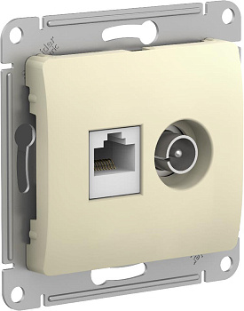 Розетка двойная ТВ+компьютерная RJ45, категории 5Е Glossa SE бежевая в Чите
