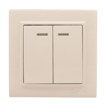 Выключатель 2-клавишный СП, Минск, с индикатором 10А, бежевый EKF в Чите