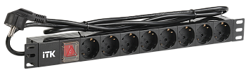 ITK PDU 8 розеток немецкий стандарт с выключателем 1U кабель 2м вилка ПВХ черный в Чите
