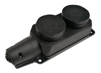 Розетка двойная с заземлением каучук с заглушками 16А IP44 черная 9322 IN HOME в Чите