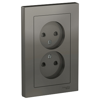 Розетка двойная AtlasDesign SE со шторками сталь в сборе в Чите