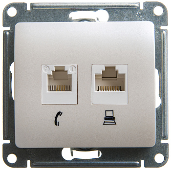 Розетка двойная компьютерная RJ45+RJ45 Glossa SE перламутр в Чите