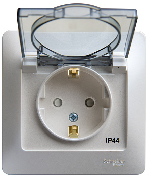 Розетка одинарная Glossa SE IP44 с заземлением со шторками с крышкой перламутр в сборе в Чите