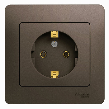 Розетка одинарная Glossa SE с заземлением шоколад в сборе в Чите