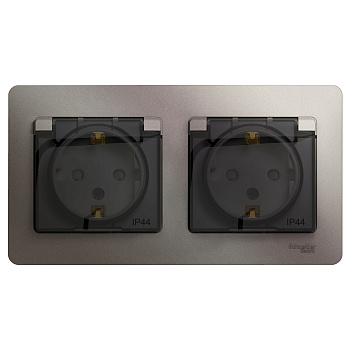 Розетка двойная Glossa SE IP44 с заземлением со шторками платина в сборе в Чите