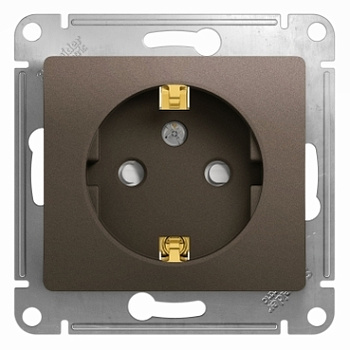 Розетка одинарная Glossa SE с заземлением со шторками шоколад в Чите
