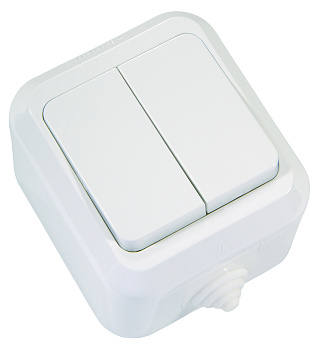 Выключатель двухклавишный накладной IP44 MAKEL белый в Чите