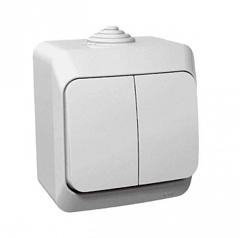 Выключатель двухклавишный ЭТЮД SE накладной полугерметичный белый в Чите