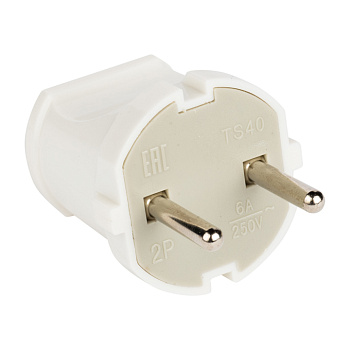 Вилка прямая без заземления белая 6А 250В EKF PROxima в Чите