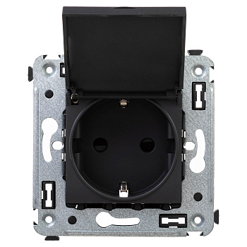 Розетка с крышкой в стену, 2P+E, с з/ш, Avanti "Черный матовый" DKC в Чите