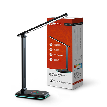 Светильник настольный светодиодный PLUS ССО-20Ч 12Вт 3000-6500К 640Лм RGB-подсветка, сенсор, с адаптером ЧЕРНЫЙ IN HOME в Чите