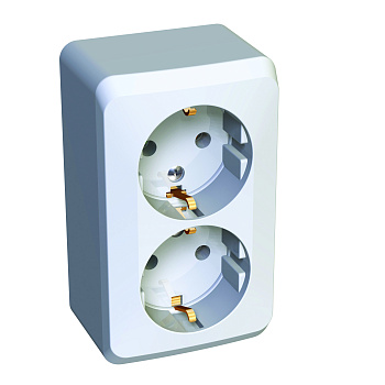 Розетка двойная ЭТЮД SE накладная с заземлением белая в Чите