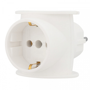 Тройник электрический универсальный 16 А одно гнездо с заземлением белый REXANT в Чите