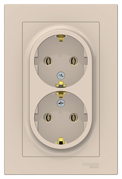 Розетка двойная AtlasDesign SE с заземлением бежевая в сборе в Чите