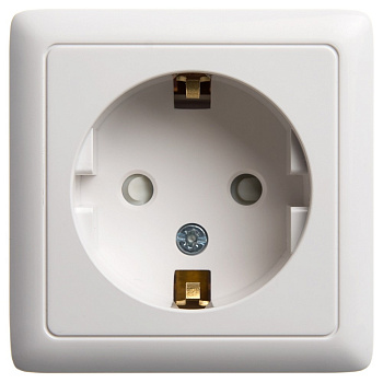 Розетка одинарная ХИТ SE накладная с заземлением с изоляционной пластиной со шторками белая в Чите