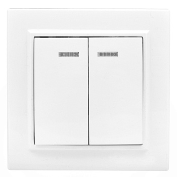 Выключатель двухклавишный с подсветкой Минск EKF белый в Чите