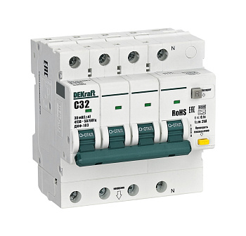 АВДТ ДИФ-103 3P+N 32А 30мА AC х-ка C 6кА DEKraft в Чите