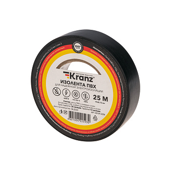 Изолента ПВХ 19 мм х 25 м, черная, (упак. 5 рулонов) KRANZ в Чите