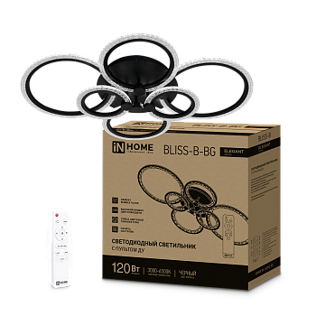 Светильник светодиодный ELEGANT BLISS-B-BG 120Вт 230В 3000-6500K 8400Лм 780х550х130мм пульт ДУ черный IN HOME в Чите