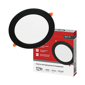 Панель светодиодная встраиваемая круглая RLP-VC 1240BL 12Вт 230В 4000К 960Лм 145мм черная IP40 IN HOME в Чите