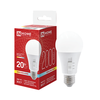 Лампа светодиодная LED-A60-VC 20Вт 230В Е27 2000Лм 3ССТ 3000/4000/6500К с переключателем на лампе IN HOME в Чите