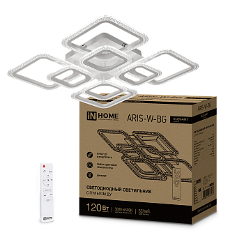 Светильник светодиодный ELEGANT ARIS-W-BG 120Вт 230В 3000-6500K 8400Лм 585х585х115мм пульт ДУ белый IN HOME в Чите