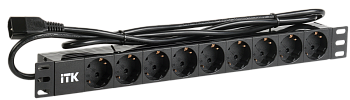 ITK PDU 9 розеток немецкий стандарт 1U шнур 2м вилка С14 ПВХ черный в Чите