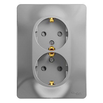 Розетка двойная Glossa SE с заземлением со шторками алюминий в сборе в Чите