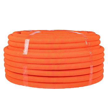 Труба гофрированная ПНД с протяжкой d=25 мм (50 м) тяжелая оранжевая Plast EKF в Чите