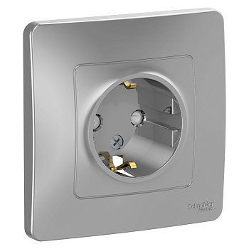 Розетка одинарная BLANCA SE с заземлением со шторками алюминий в Чите