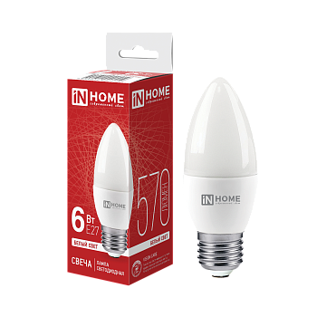 Лампа светодиодная LED-СВЕЧА-VC 6Вт 230В Е27 4000К 570Лм IN HOME в Чите