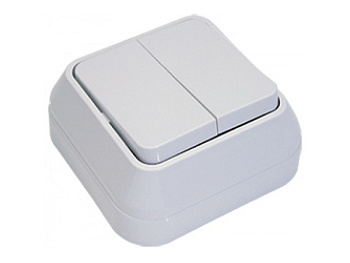 Выключатель двухклавишный накладной MAKEL белый в Чите