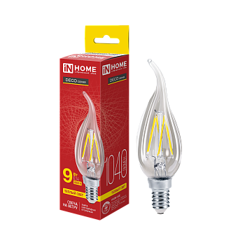 Лампа светодиодная LED-СВЕЧА НА ВЕТРУ-deco 9Вт 230В Е14 3000К 1040Лм прозрачная IN HOME в Чите