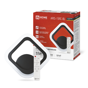 Светильник светодиодный ELEGANT ARIS-15RC-BL 15Вт 230В 3000-6500К 1200Лм пульт ДУ черный IN HOME в Чите
