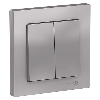 Выключатель двухклавишный AtlasDesign SE алюминий в сборе в Чите