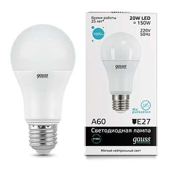 Лампа светодиодная LED-A60 20Вт E27 4100K 1600Лм Elementary GAUSS в Чите
