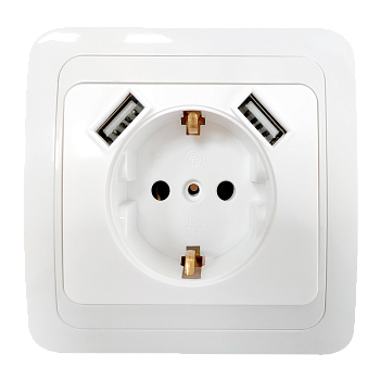 Розетка одинарная с заземлением CLASSICO с двумя USB белая 2047 IN HOME в Чите