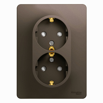 Розетка двойная Glossa SE с заземлением со шторками шоколад в сборе в Чите